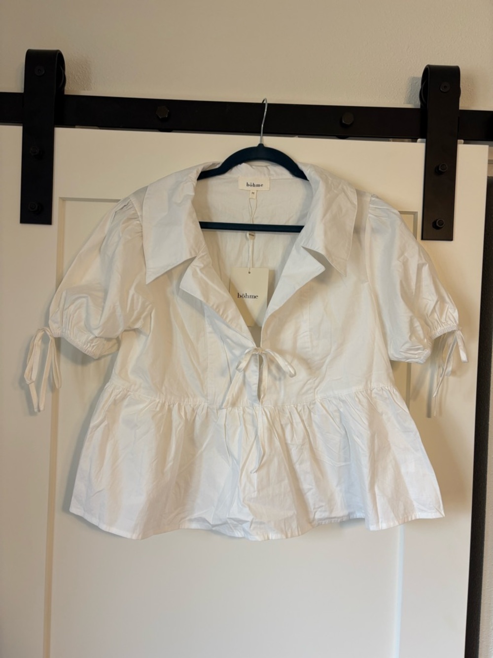 bohme White Cotton Peplum Tie-Front Blouse
